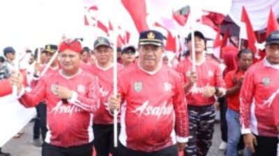 Bupati Asahan Kibarkan Bendera Merah Putih Raksasa di Muara Selat Malaka